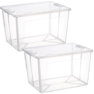NNEDSZ 2x 57 Litre Modular Clear Foldable Storage Box with Lid Plastic Tub Collapsible