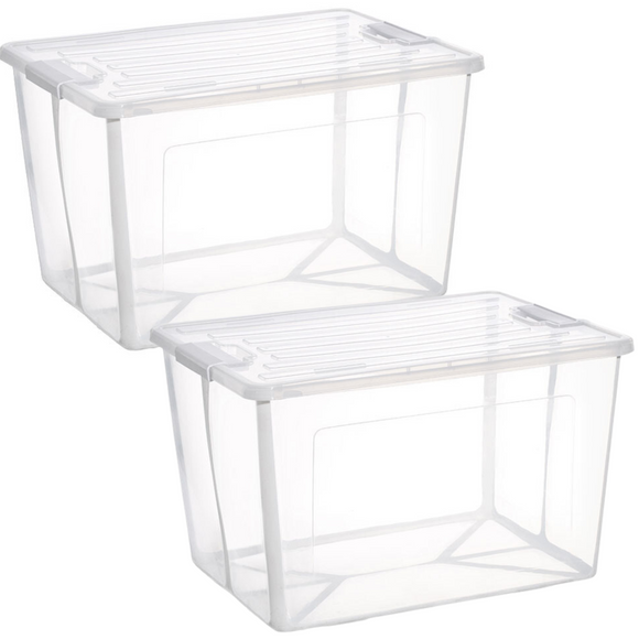 NNEDSZ 2x 57 Litre Modular Clear Foldable Storage Box with Lid Plastic Tub Collapsible