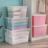 NNEDSZ 2x 57 Litre Modular Clear Foldable Storage Box with Lid Plastic Tub Collapsible