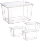 NNEDSZ 4x 82 Litre Modular Clear Foldable Storage Box with Lid Plastic Tub Collapsible