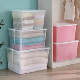 NNEDSZ 4x 82 Litre Modular Clear Foldable Storage Box with Lid Plastic Tub Collapsible