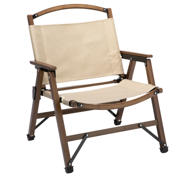 NNEDSZ Bamboo Canvas Foldable Outdoor Camping Chair Wooden Travel Picnic Park - Khaki/Beige