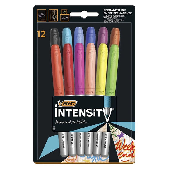 NNEDSZ BiC Intensity Permanent Markers - 1 Pack of 12 - Assorted Colours