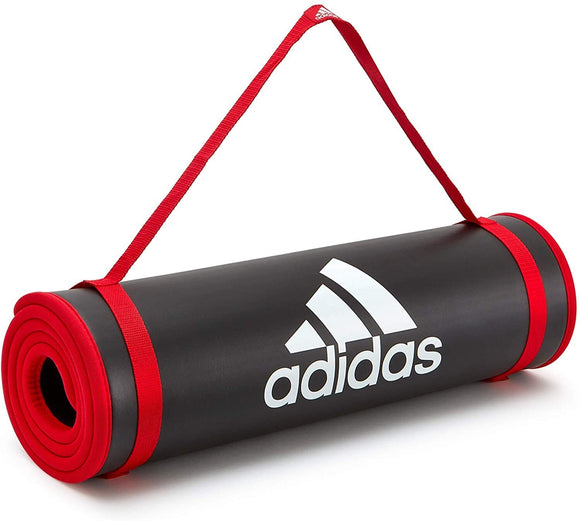 NNEDSZ Adidas Training 10mm Exercise Floor Mat Gym Thick Yoga Fitness Judo Pilates - Black/Red