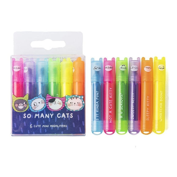 NNEDSZ 6pcs So Many Cats Cute Scented Mini Highlighter Pens