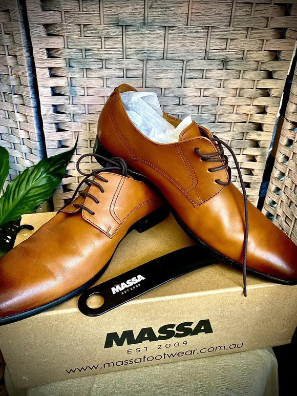 NNEDSZ Massa Ascoli Leather Derby Dress Lace Up Shoes Wedding Business Formal in Tan - UK 9