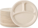 NNEDSZ 600pcs Disposable Sugarcane Bagasse 3-Compartment Paper Plates Eco 23cm (9") Bulk
