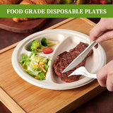 NNEDSZ 600pcs Disposable Sugarcane Bagasse 3-Compartment Paper Plates Eco 23cm (9") Bulk