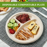 NNEDSZ 600pcs Disposable Sugarcane Bagasse 3-Compartment Paper Plates Eco 23cm (9") Bulk