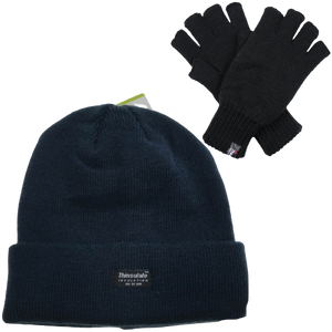 NNEDSZ 2pcs Set Mens 3M Thinsulate Pull-On Beanie + Knitted Fingerless Gloves