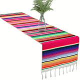 NNEDSZ Rainbow Table Runner Stripe With Tassel Mexican Tablecloth Wedding Party Decor