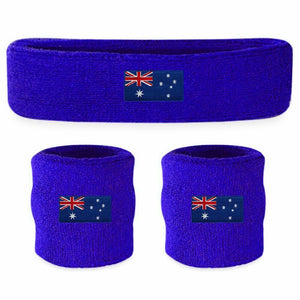 NNEDSZ WRISTBAND & HEADBAND SET Tennis Terry Towelling Cotton Sweat Band Team Gym  - Flag