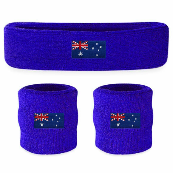 NNEDSZ WRISTBAND & HEADBAND SET Tennis Terry Towelling Cotton Sweat Band Team Gym  - Flag