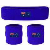 NNEDSZ WRISTBAND & HEADBAND SET Tennis Terry Towelling Cotton Sweat Band Team Gym  - Flag