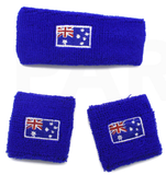 NNEDSZ WRISTBAND & HEADBAND SET Tennis Terry Towelling Cotton Sweat Band Team Gym  - Flag