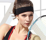 NNEDSZ WRISTBAND & HEADBAND SET Tennis Terry Towelling Cotton Sweat Band Team Gym  - Black