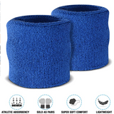 NNEDSZ WRISTBAND & HEADBAND SET Tennis Terry Towelling Cotton Sweat Band Team Gym  - Blue