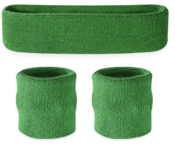 NNEDSZ WRISTBAND & HEADBAND SET Tennis Terry Towelling Cotton Sweat Band Team Gym  - Green
