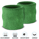 NNEDSZ WRISTBAND & HEADBAND SET Tennis Terry Towelling Cotton Sweat Band Team Gym  - Green