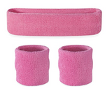 NNEDSZ WRISTBAND & HEADBAND SET Tennis Terry Towelling Cotton Sweat Band Team Gym  - Light Pink