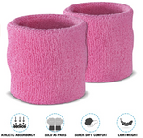 NNEDSZ WRISTBAND & HEADBAND SET Tennis Terry Towelling Cotton Sweat Band Team Gym  - Light Pink