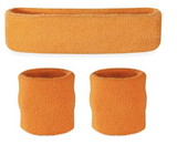 NNEDSZ WRISTBAND & HEADBAND SET Tennis Terry Towelling Cotton Sweat Band Team Gym  - Orange
