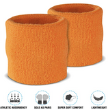 NNEDSZ WRISTBAND & HEADBAND SET Tennis Terry Towelling Cotton Sweat Band Team Gym  - Orange