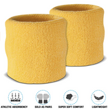NNEDSZ WRISTBAND & HEADBAND SET Tennis Terry Towelling Cotton Sweat Band Team Gym  - Yellow