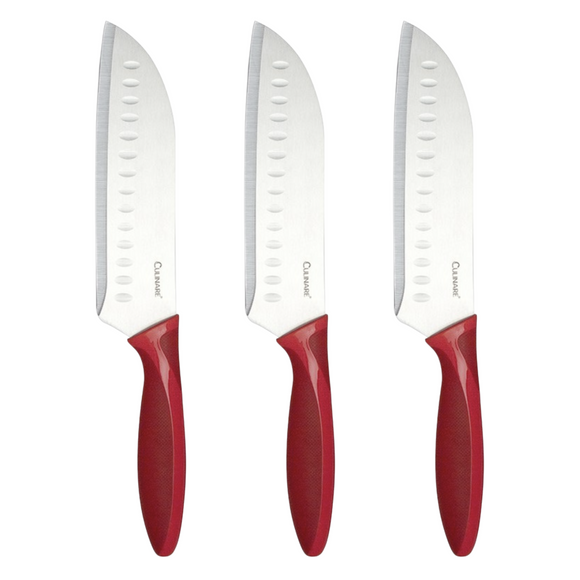 NNEDSZ 3pc Set 17.5cm Culinare Santoku Knife Chef Cutlery Stainless Steel Kitchen Cutting