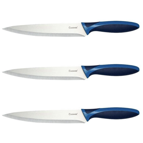 NNEDSZ 3Pc Set 19.5cm Culinare Stainless Steel Carving Knife With Blue Blade Cover