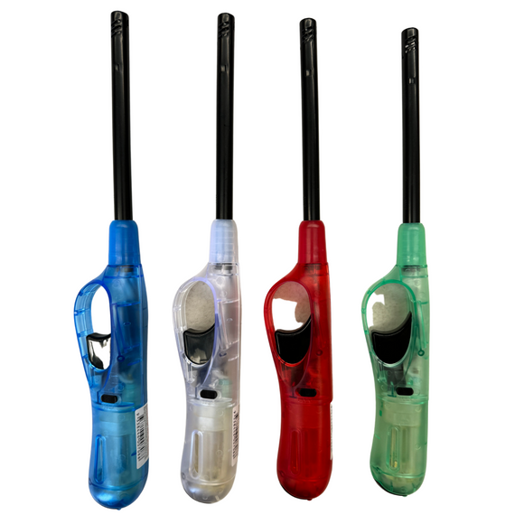 NNEDSZ 1x Clear Long Gas Lighter for BBQ Kitchen Cigarette w/ Safety Lock - Assorted Colours