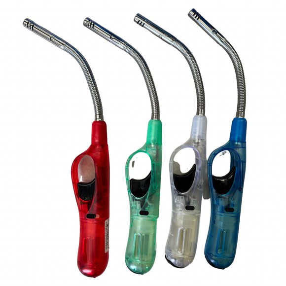 NNEDSZ 1x Clear Flexible Gas Lighter for BBQ Kitchen Cigarette w/ Safety Lock - Assorted Colours