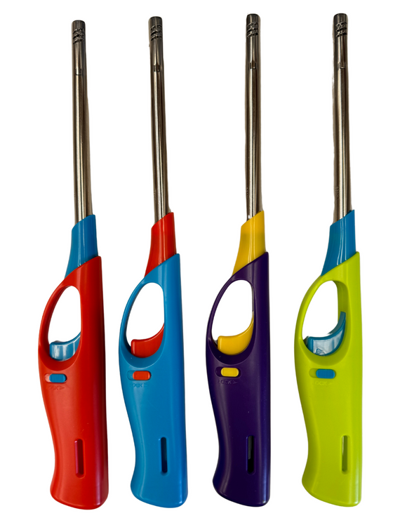 NNEDSZ 1x Long Gas Lighter for BBQ Kitchen Cigarette w/ Safety Lock - Assorted Colours