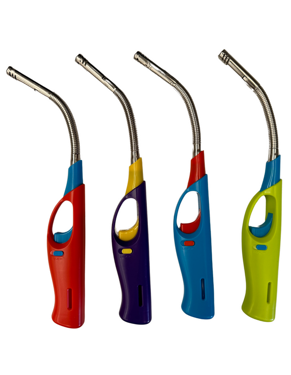 NNEDSZ 1x Clear Flexible Gas Lighter for BBQ Kitchen Cigarette w/ Safety Lock - Assorted Colours