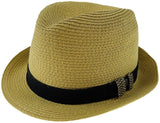 NNEDSZ Dents Toyo Straw Trilby Fedora Hat Summer Fedora Small Brim - Natural/Black - S/M