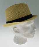 NNEDSZ Dents Toyo Straw Trilby Fedora Hat Summer Fedora Small Brim - Natural/Black - S/M