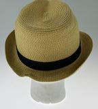 NNEDSZ Dents Toyo Straw Trilby Fedora Hat Summer Fedora Small Brim - Natural/Black - S/M