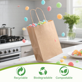96x Kraft Paper Gift Bags Shopping Carry Craft Brown Bag w/ Handles Bulk (22x16x8cm)