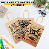 96x Kraft Paper Gift Bags Shopping Carry Craft Brown Bag w/ Handles Bulk (22x16x8cm)