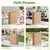 72x Kraft Paper Gift Bags Shopping Carry Craft Brown Bag w/ Handles Bulk (27x22x11cm)