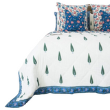 NNEDSZ Kolka Kumudani Quilt 100% Cotton Lotus and Pines Print - Queen Size