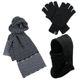 NNEDSZ 3pc 3M Thinsulate Set Mens Black Thermal Windproof Beanie Hat Scarf Gloves