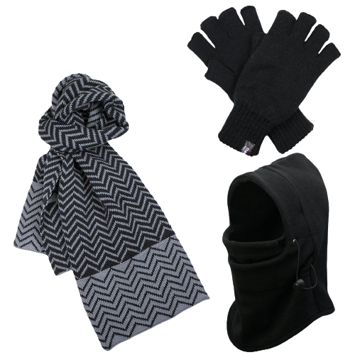 NNEDSZ 3pc 3M Thinsulate Set Mens Black Thermal Windproof Beanie Hat Scarf Gloves