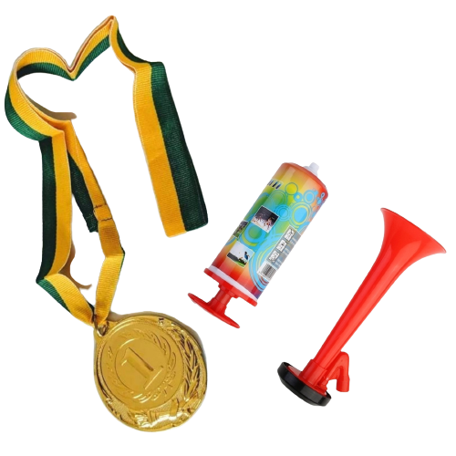 NNEDSZ 1st Gold Medal Winner + Air Horn Party Set School Sports Day Olympics Ribbon