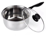 NNEDSZ 14cm Stainless Steel Milk Pot with Glass Lid Coffee Warmer w Handle