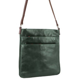NNEDSZ Milleni Ladies Nappa Leather Zip Closure Cross Body Bag Travel - Emerald/Chestnut