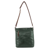 NNEDSZ Milleni Ladies Nappa Leather Zip Closure Cross Body Bag Travel - Emerald/Chestnut