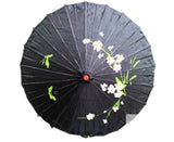 NNEDSZ PARASOL UMBRELLA Chinese Japanese Bamboo Flower Pattern Fabric 80cm Diameter - Black