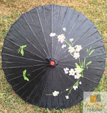 NNEDSZ PARASOL UMBRELLA Chinese Japanese Bamboo Flower Pattern Fabric 80cm Diameter - Black