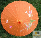 NNEDSZ PARASOL UMBRELLA Chinese Japanese Bamboo Flower Pattern Fabric 80cm Diameter - Orange
